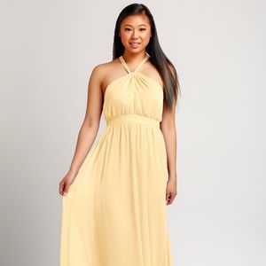 Yellow Halter Floor Length Dress Chiffon